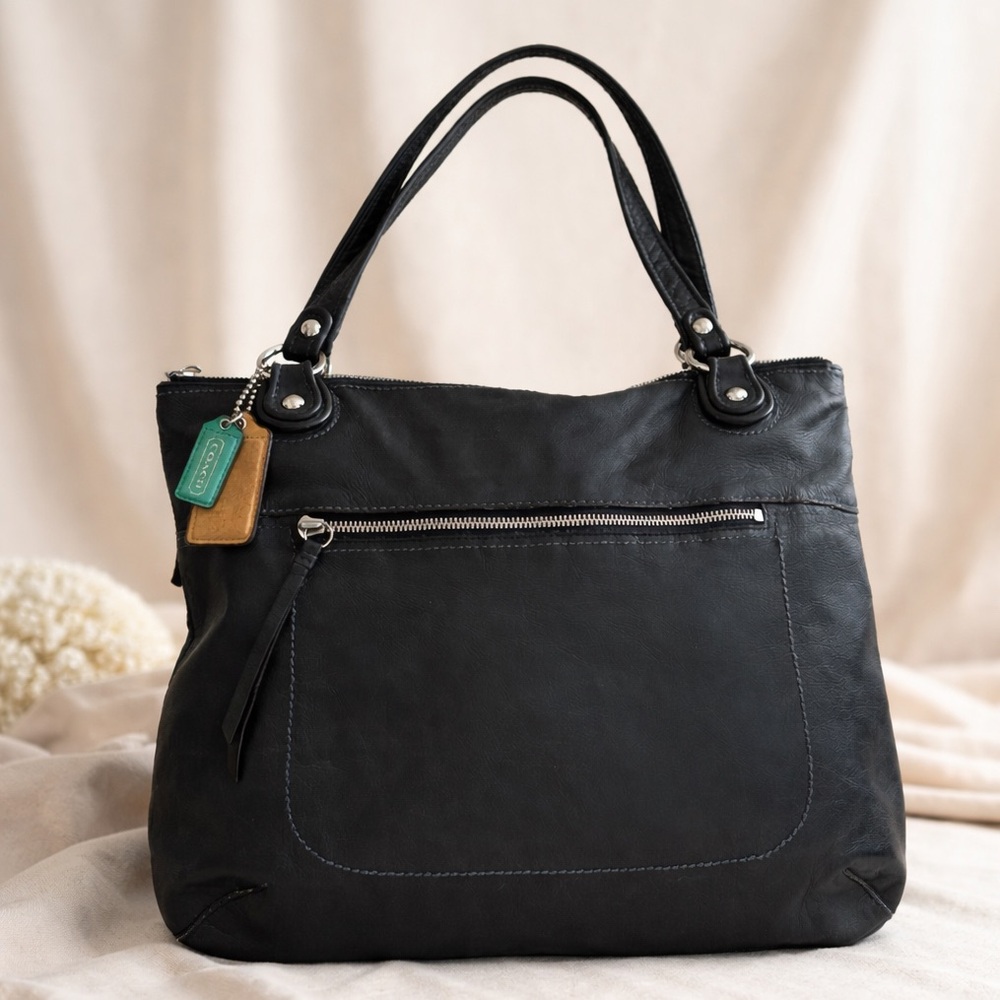 Coach Poppy Glam Tote 19002 Navy Leather Y2K Shoulder Bag